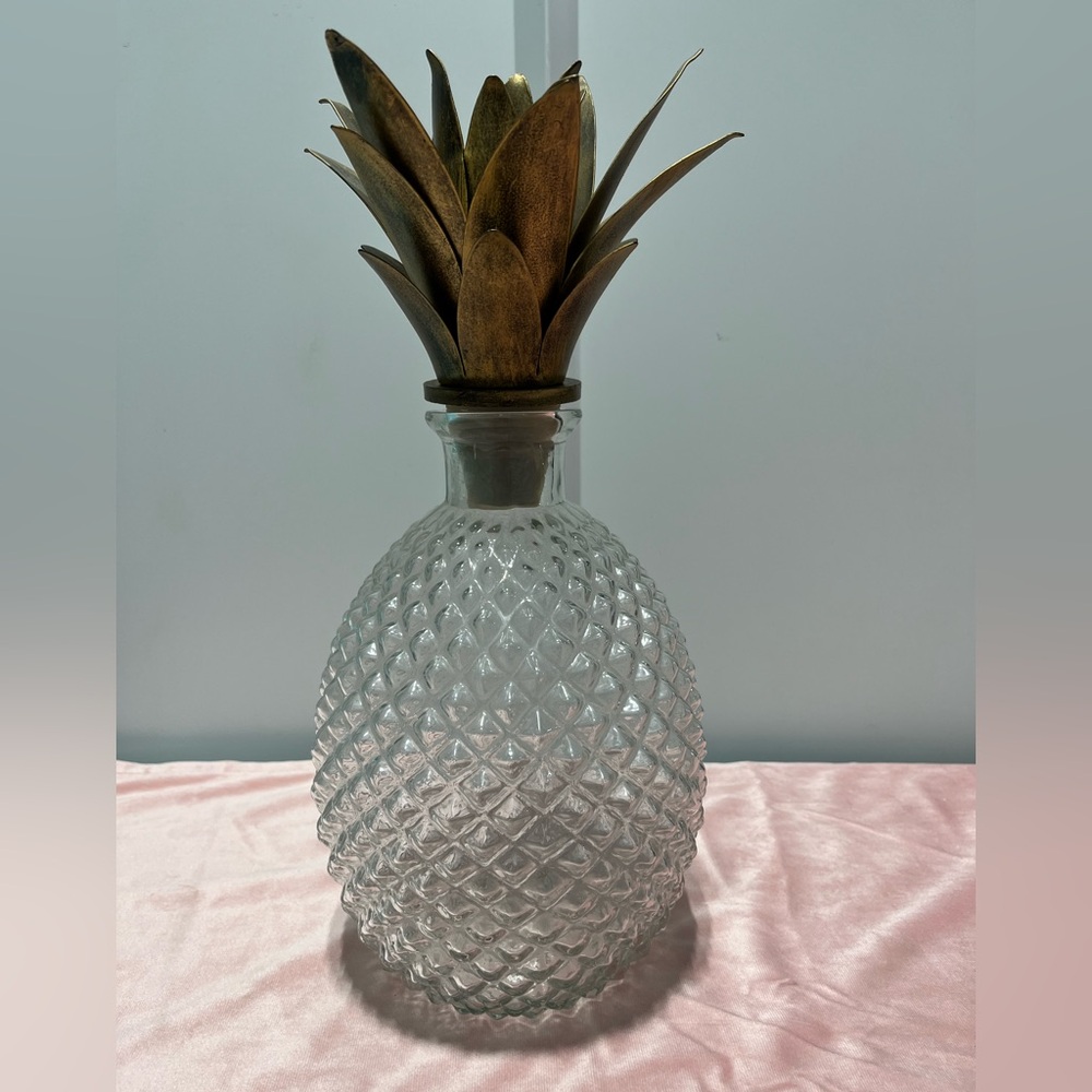 Vintage 1980s Pier One glass Pineapple Decanter with metal stopper.